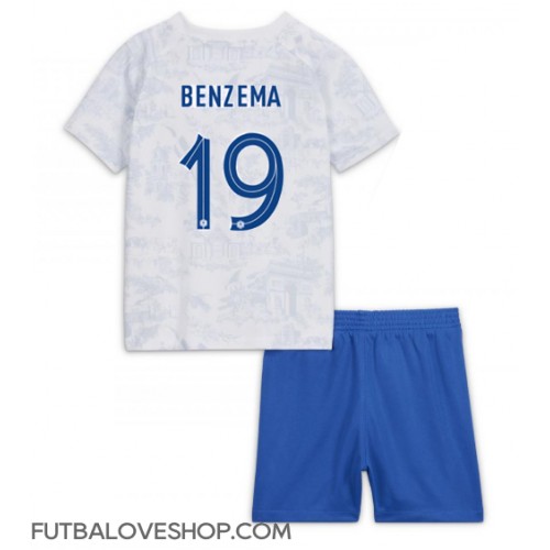 Dres Francúzsko Karim Benzema #19 Preč pre deti MS 2022 Krátky Rukáv (+ trenírky)